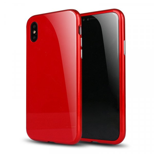 Wholesale iPhone X (Ten) Fully Protective Magnetic Absorption Technology Case With Free Tempered Glass (Red)